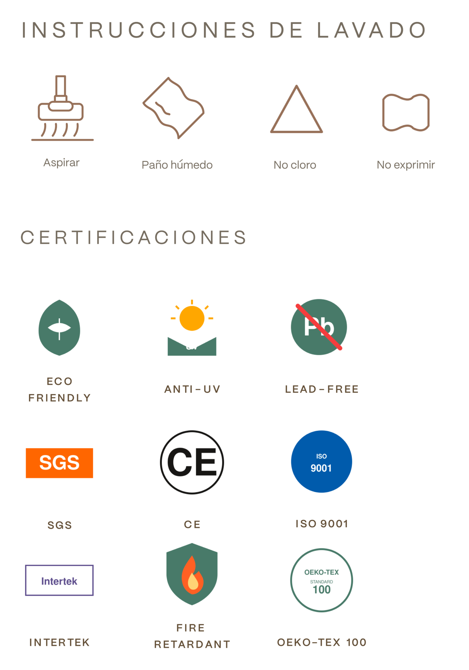 Instrucciones de Lavado y Certificaciones